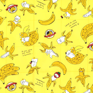 Buy yellow Cotton Fabric - Cat Banana Pattern