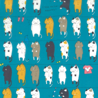 Buy blue Cotton Fabric - Cat Laundry Pattern